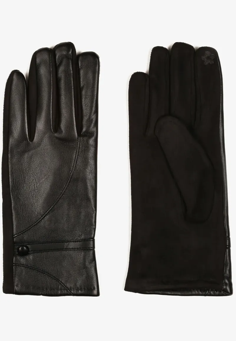 Czarne Rękawiczki z Imitacji Skóry Zinnele