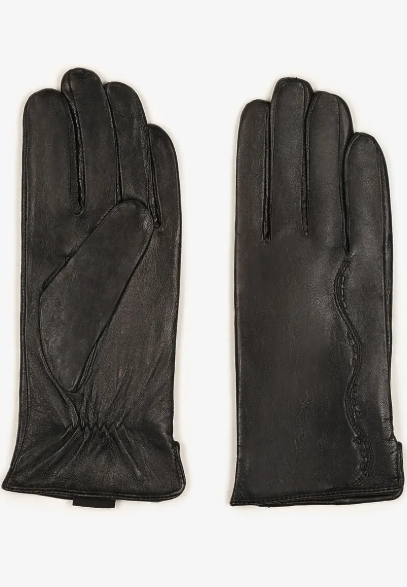 Czarne Rękawiczki z Ozdobnymi Przeszyciami Tamiria