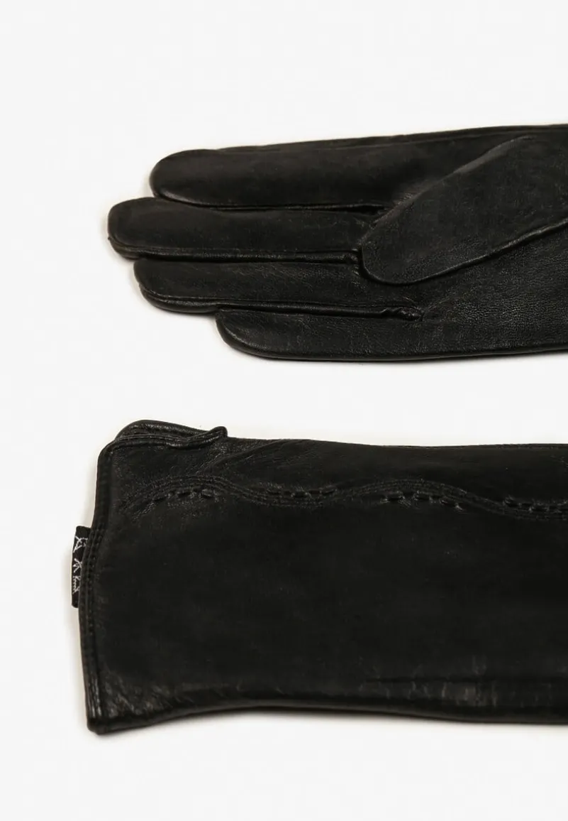 Czarne Rękawiczki z Ozdobnymi Przeszyciami Tamiria