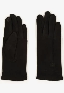 Czarne Rękawiczki Zimowe z Bawełną Ozdobione Aplikacją Gralemi