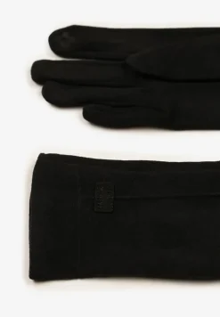 Czarne Rękawiczki Zimowe z Bawełną Ozdobione Aplikacją Gralemi