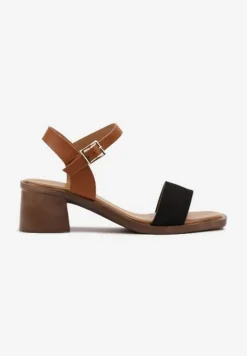 Czarne Sandały Boho z Imitacją Drewna na Obcasie i Podeszwie Effioma