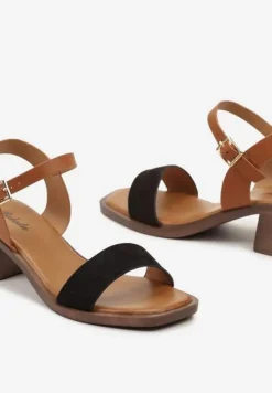 Czarne Sandały Boho z Imitacją Drewna na Obcasie i Podeszwie Effioma