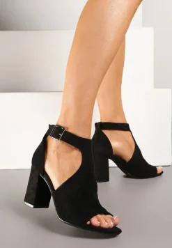 Czarne Sandały Botki ze Sprzączką na Słupku Ciarilora