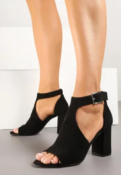 Czarne Sandały Botki ze Sprzączką na Słupku Ciarilora