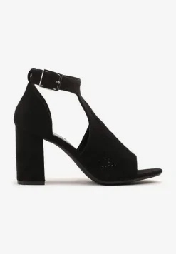 Czarne Sandały Botki ze Sprzączką na Słupku Ciarilora