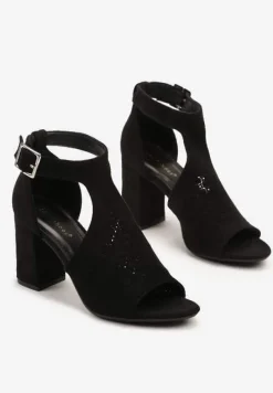 Czarne Sandały Botki ze Sprzączką na Słupku Ciarilora