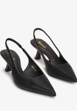Czarne Sandały na Obcasie Kaczuszka ze Szpiczastym Noskiem Elda