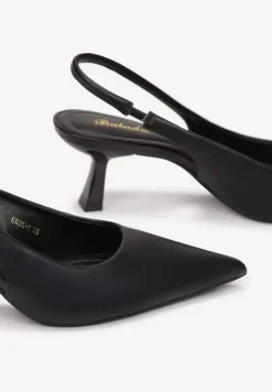 Czarne Sandały na Obcasie Kaczuszka ze Szpiczastym Noskiem Elda