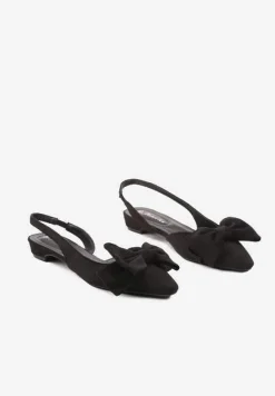Czarne Sandały na Płaskiej Podeszwie Slingback z Kokardą Leavindra