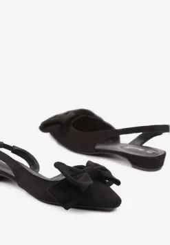 Czarne Sandały na Płaskiej Podeszwie Slingback z Kokardą Leavindra