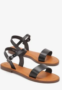 Czarne Sandały na Płaskiej Podeszwie Deellel