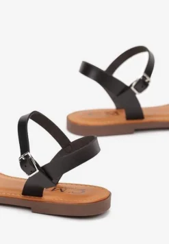 Czarne Sandały na Płaskiej Podeszwie Deellel