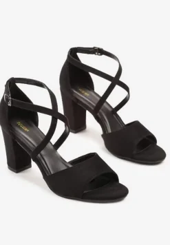 Czarne Sandały na Słupku Vices Ozdobione Paskami Nitaniela