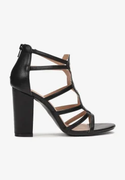 Czarne Sandały na Słupku z Paskami Ocotia