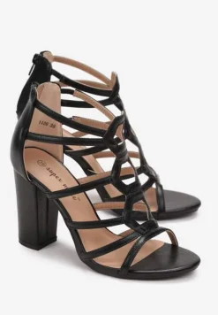 Czarne Sandały na Słupku z Paskami Ocotia