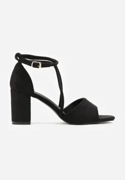 Czarne Sandały na Słupku z Otwartym Noskiem Stellina