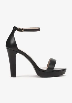 Czarne Sandały na Słupku z Paskiem ze Sprzączką Sultana