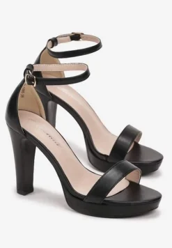 Czarne Sandały na Słupku z Paskiem ze Sprzączką Sultana