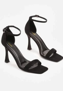 Czarne Sandały na Szpilce Vices z Kwadratowym Noskiem Linasena