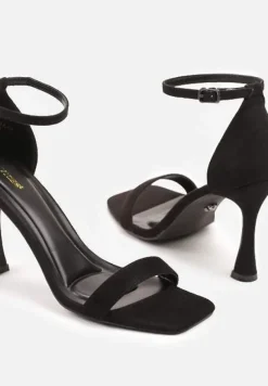 Czarne Sandały na Szpilce Vices z Kwadratowym Noskiem Linasena