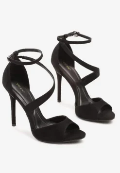 Czarne Sandały na Szpilce Vices Ozdobione Paskami Sarariae