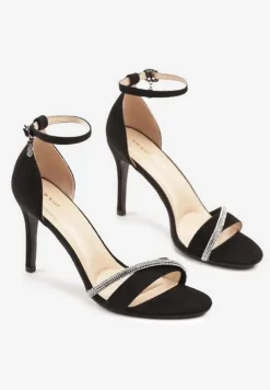 Czarne Sandały na Szpilce Vices Ozdobione Paskiem z Cyrkonii Linarunia