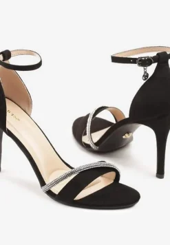 Czarne Sandały na Szpilce Vices Ozdobione Paskiem z Cyrkonii Linarunia