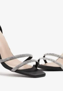 Czarne Sandały na Szpilce ze Sprzączką i Cyrkoniami Aintha