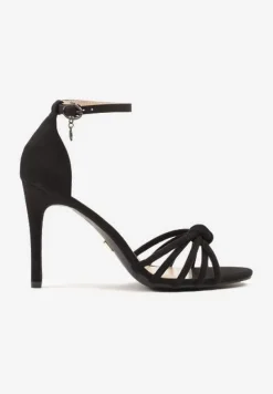 Czarne Sandały na Szpilce Vices z Ozdobnym Supłem Crinellia