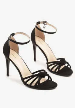 Czarne Sandały na Szpilce Vices z Ozdobnym Supłem Crinellia