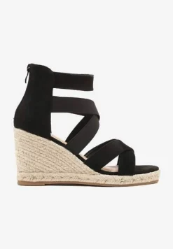 Czarne Sandały Vices na Koturnie Ozdobionym Plecionką Adisiel