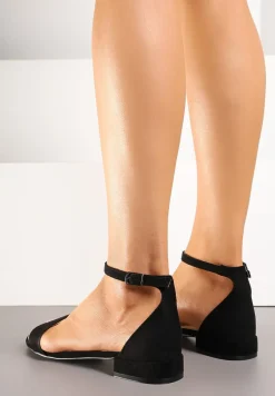Czarne Sandały Vices na Niskim Obcasie z Paskiem wokół Kostki Frodaia