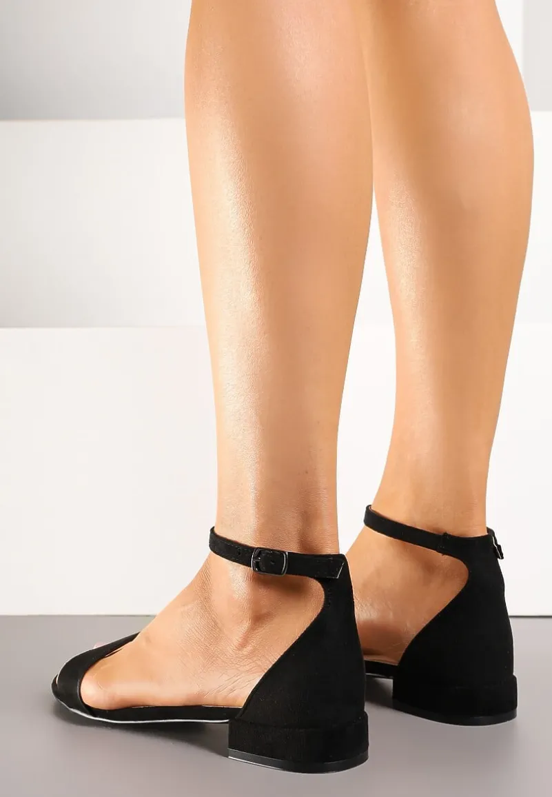 Czarne Sandały Vices na Niskim Obcasie z Paskiem wokół Kostki Frodaia