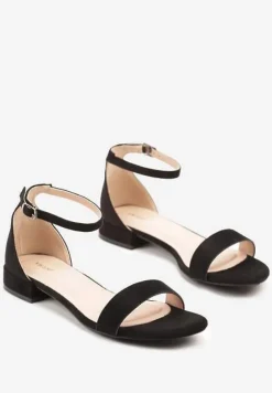 Czarne Sandały Vices na Niskim Obcasie z Paskiem wokół Kostki Frodaia