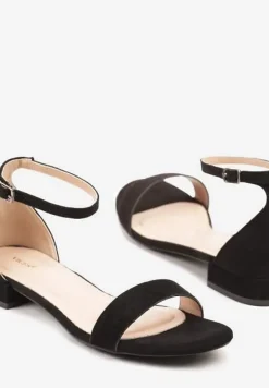 Czarne Sandały Vices na Niskim Obcasie z Paskiem wokół Kostki Frodaia