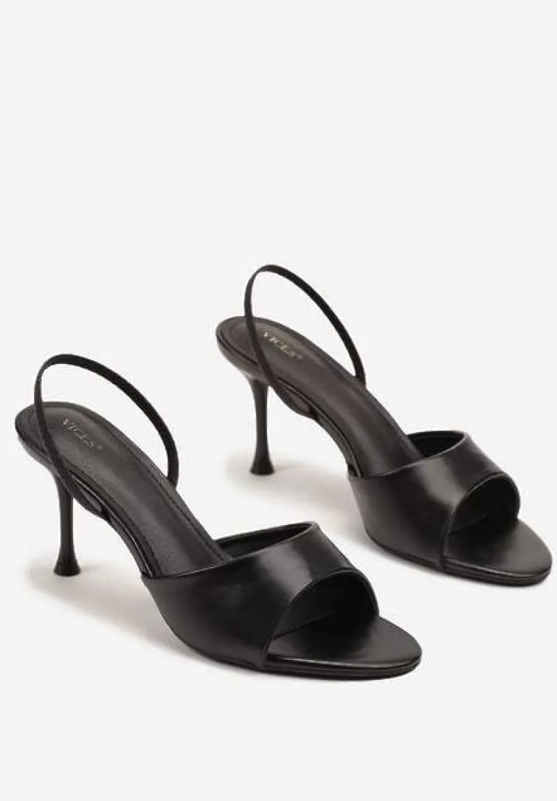 Czarne Sandały Vices na Obcasie Typu Szpilka z Elastycznym Paskiem Evastaria