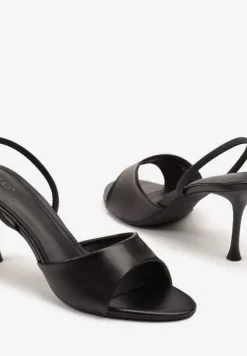 Czarne Sandały Vices na Obcasie Typu Szpilka z Elastycznym Paskiem Evastaria