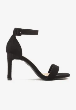 Czarne Sandały Vices na Obcasie Typu Szpilka ze Skórzaną Wkładką Sonalitena