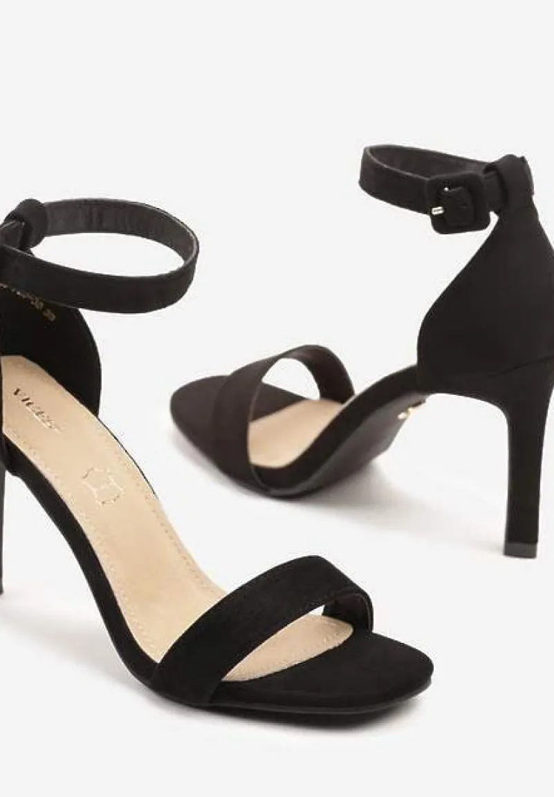Czarne Sandały Vices na Obcasie Typu Szpilka ze Skórzaną Wkładką Sonalitena