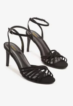 Czarne Sandały Vices na Obcasie Typu Szpilka Folineia