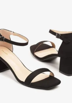 Czarne Sandały Vices na Słupku z Kwadratowym Noskiem Galamia