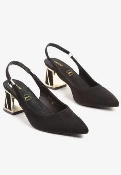 Czarne Sandały Vices na Słupku ze Skórzaną Wkładką i Metaliczną Wstawką Sesoria