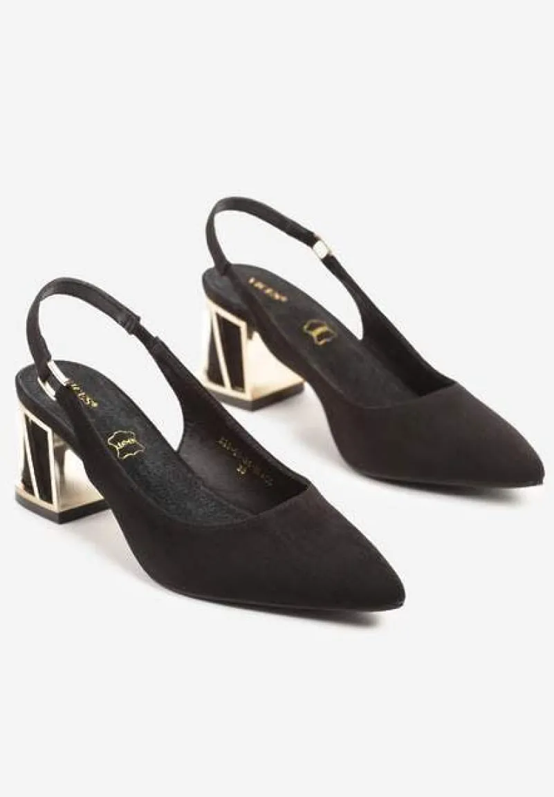 Czarne Sandały Vices na Słupku ze Skórzaną Wkładką i Metaliczną Wstawką Sesoria