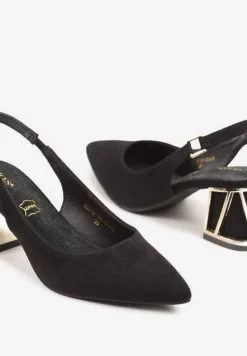 Czarne Sandały Vices na Słupku ze Skórzaną Wkładką i Metaliczną Wstawką Sesoria