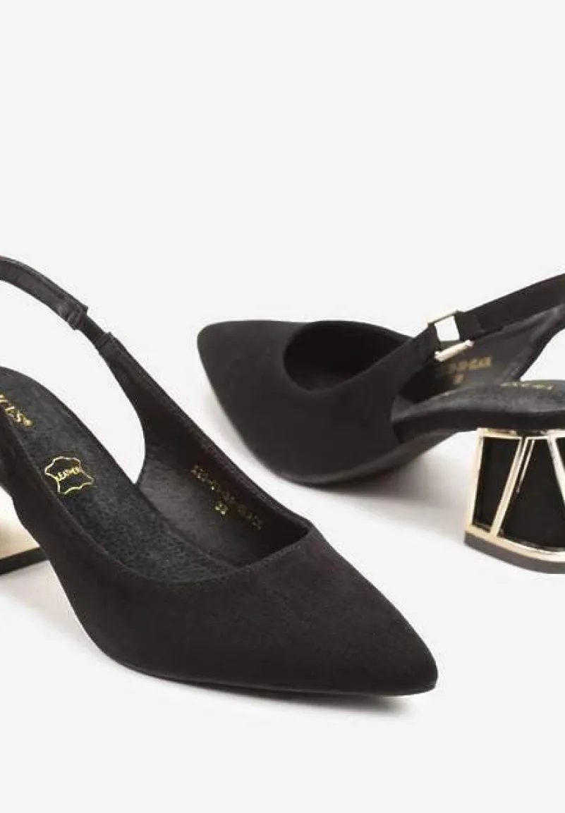 Czarne Sandały Vices na Słupku ze Skórzaną Wkładką i Metaliczną Wstawką Sesoria