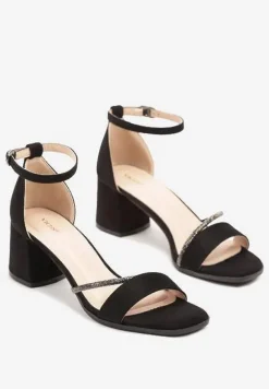 Czarne Sandały Vices na Słupkowym Obcasie z Cyrkoniowym Zdobieniem Galisena