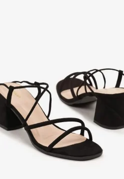 Czarne Sandały Vices na Słupku z Wiązaniem Atenelle