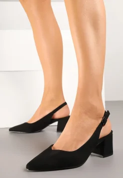 Czarne Sandały Vices na Słupku Slingback ze Skórzaną Wkładką Ciaravien