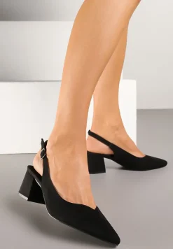 Czarne Sandały Vices na Słupku Slingback ze Skórzaną Wkładką Ciaravien